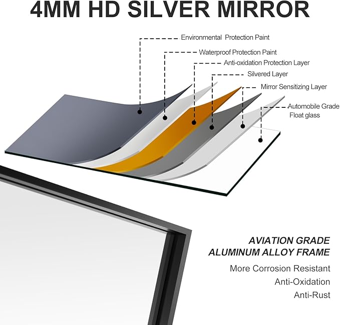 20x30 Inch Black Bathroom Mirror, Copper-Free Mirror, Aluminum Alloy Frame Vanity Mirror, Rectangle Wall Mounted Mirror, Modern Mirror for Bedroom/Living Room/Porch Horizontal or Vertical