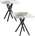 White Marble Side Coffee Table Set of 2 with Metal Legs, Sintered Stone Square Modern Small End Table for Living Room Sofa Table Home Bed Office (2 Pieces, 20"×20"×22")