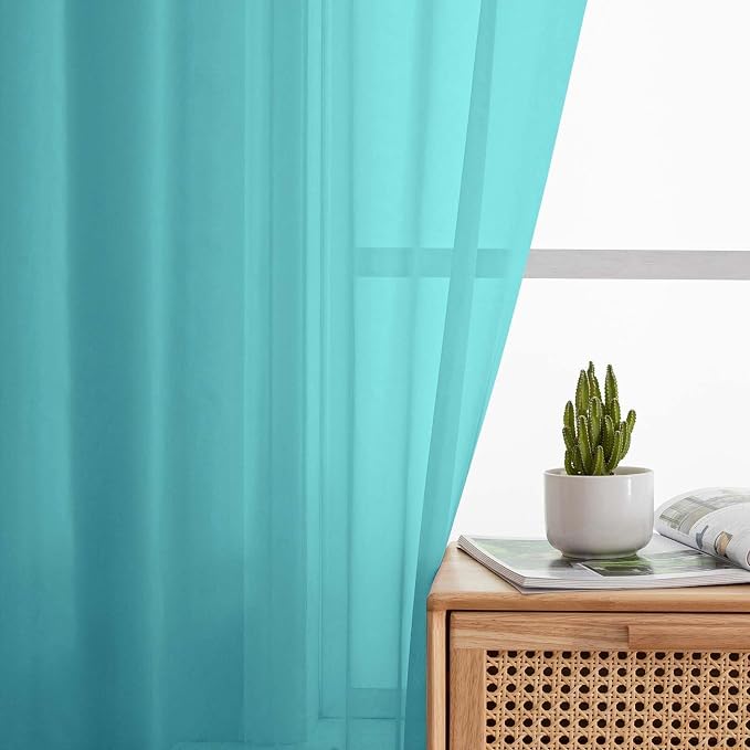 Turquoise Sheer Curtains 84 Inches Long 2 Panels, Soft Airy Light Filtering - Image 3