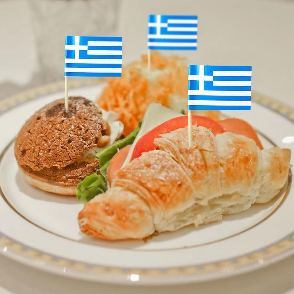 Greece Flag Greek Flag, Small Mini Greece Toothpick Flags for Food, Cupcakes, Cocktails, Appetizers, Bar Party Decorations
