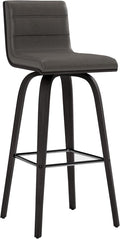Armen Living size color options Vienna 30" Bar Height Barstool Brushed Wood Finish Faux Leather, Grey/Black