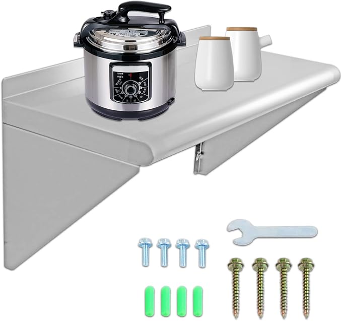 12''x24'' Wall Mounted Stainless Steel Shelf NSF Commercial Metal Wall Mount Floating Shelving for Kitchen, Restaurant, Food Truck,Garage,Washrooms,Home&Hotel