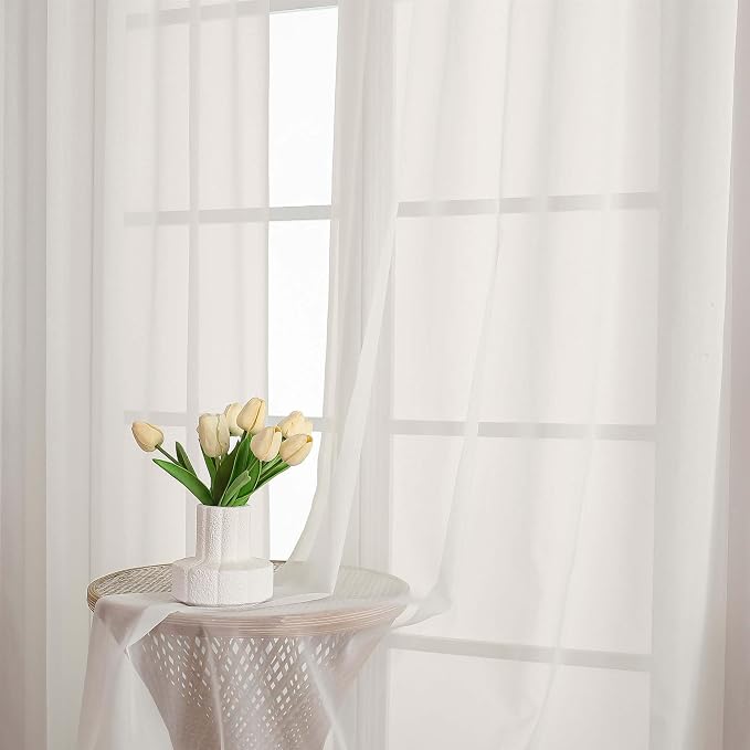 OWENIE Ivory Sheer Curtains 102 Inches Long 2 Panels Set, Sheer Curtain - Image 6