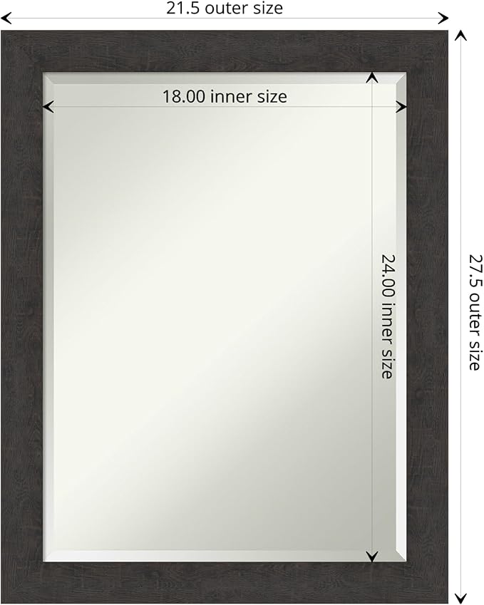 Amanti Art Brown Wall Mirror 28x22 Rustic Plank Espresso Narrow Rectangle Bathroom Mirror for Wall Decor Living Room, Medium Rustic Farmhouse Frame, Hangs Horizonally and Vertically, Bathroom Decor