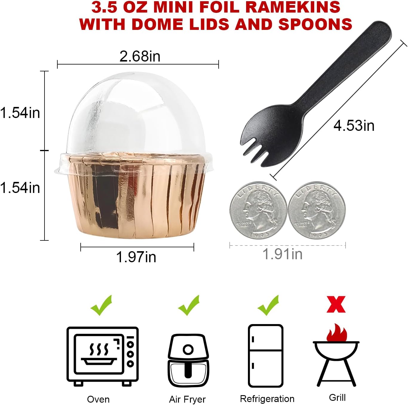 Foil Cupcake Liners with Lids 100Pack,Free-Air 3.5Oz Mini Muffin Liners Cupcake Baking Cups,Disposable Muffin Tins Cupcake Wrappers for Wedding Birthday Party, with Spoons-Champagne