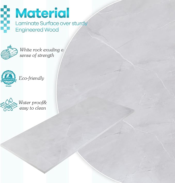 Kaboon Universal Tabletop 55"x23.62", Solid One-Piece Melamine Table Top, Double Desk L-Desk DIY, Home and Office Countertop, White Rock