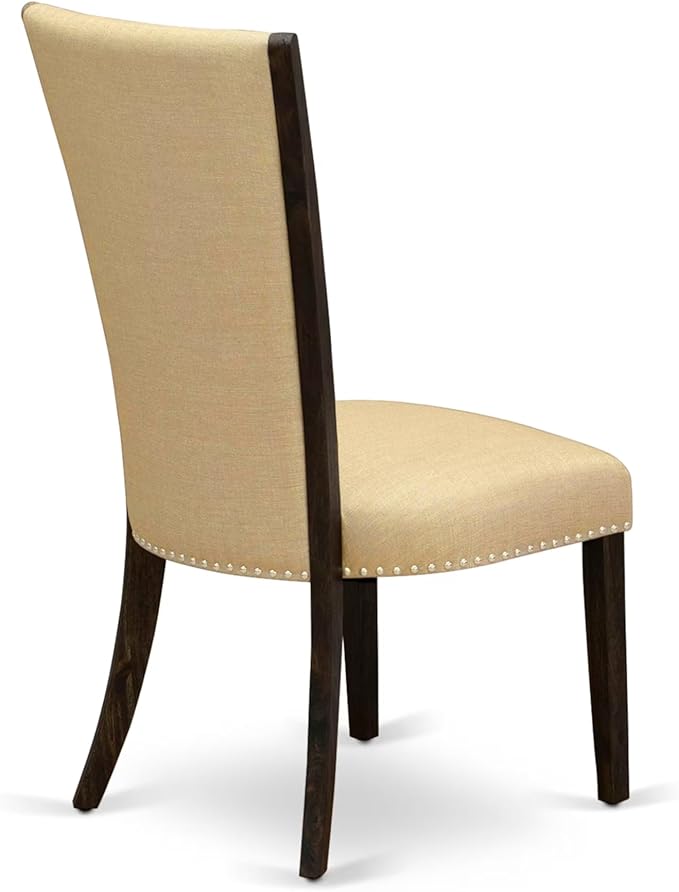 East West Furniture V727VE703-6 6 Piece Dining Room Table Set Contains a Rectangle Kitchen Table with V-Legs and 4 Brown Linen Fabric Parson Chairs with a Bench, 40x72 Inch, Multi-Color