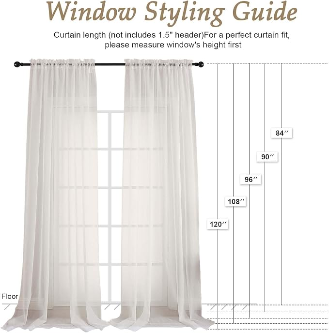 OVZME Ivory Sheer Curtains 84 Inches Long 2 Panels Set, Light Filtering Sheer - Image 2