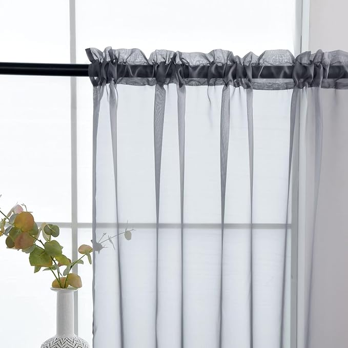 SpaceDresser Grey Sheer Curtains 4 Panels Rod Pocket Semi-Sheer Curtain 72 - Image 5