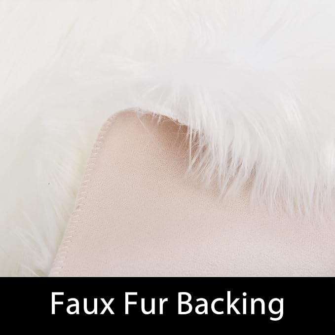 Latepis White Sheepskin Rug 2x3 Faux Fur Sheepskin Rug - Image 4
