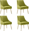 Modern Velvet Dining Chairs Set of 4, Contemporary Upholstered Furniture Collection with Polished Gold Metal Legs, Elegant Accent Chairs for Kitchen Living Room(Yellow Green)