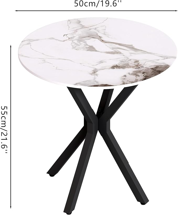 Round Side Table Set of 1, Modern Stylish End Table with Faux Marble Top and Black Metal Legs,Durable Sofa Side Table for Living Room Bedroom