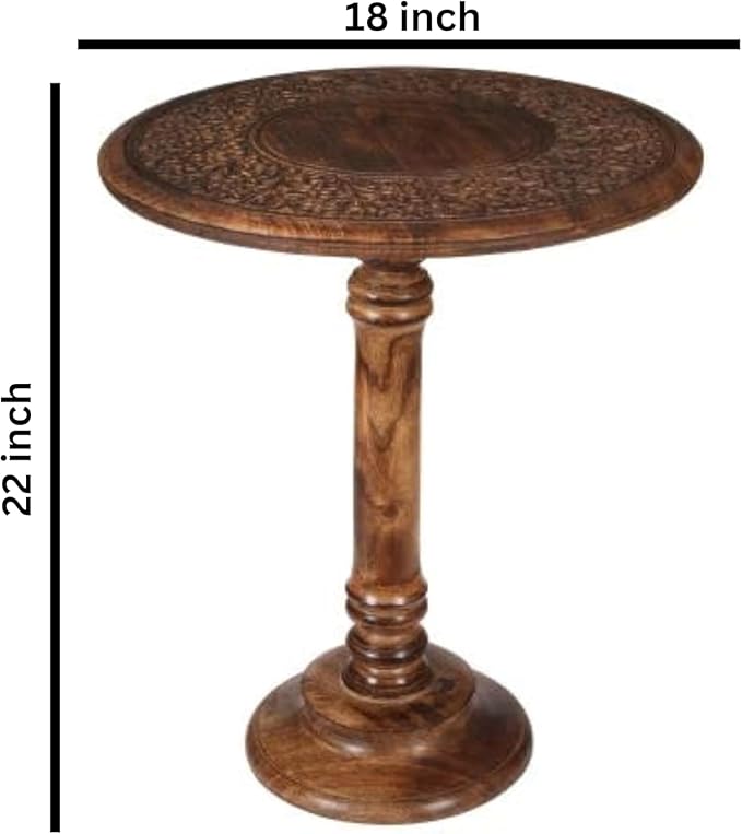 Lightnpro Hand-Carved Wooden Pillar Table - Rustic Accent Vintage Side End Table for Living Room, Entryway, Bedroom, Books, Plants, Lamps & Home Décor - Antique Burnt Finish, 18x22 Inch