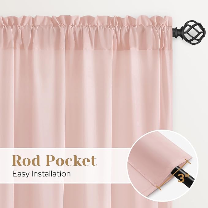 HOMEIDEAS Non-See-Through Blush Pink Privacy Sheer Curtains, 52 X 45 Inches - Image 5