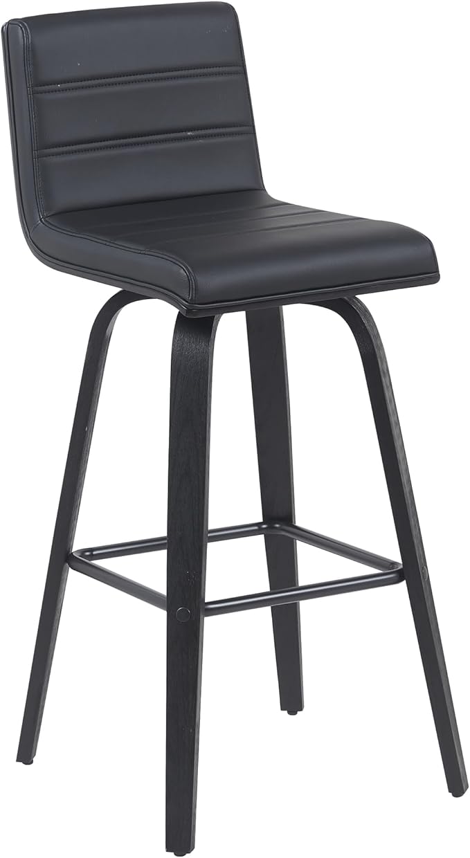 Vienna Modern Swivel Bar Height Stool with Black Faux Leather Seat and Black Brushed Wood Frame Set of 4