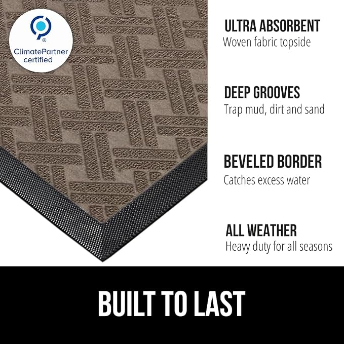 GORILLA GRIP 100% Waterproof All-Season WeatherMAX Doormat, US Designed Natural - Image 3