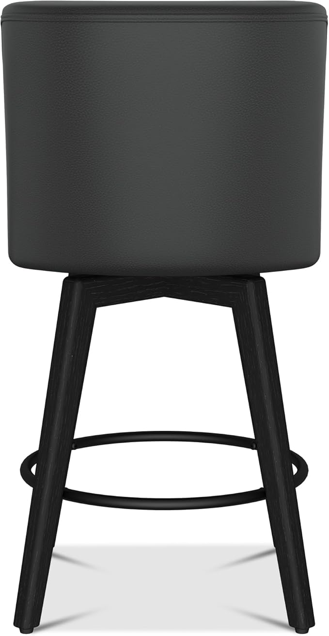 Counter Height Bar Stools Set of 3, Modern Swivel Barstools with Back and Wood Legs, Faux Leather Upholstered Bar Chairs, 26" H Kitchen Counter Stools, Kitchen Island Home Bar, Black Grey