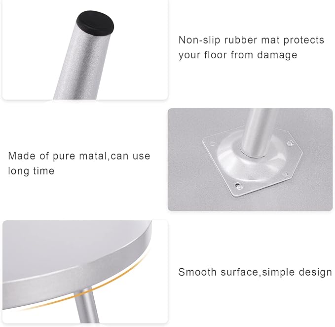 Apicizon 16" Round Side Table Set of 2, Silver Metal End Table for Living Room, Bedside, Mid Century Modern Coffee Table or Circle Accent Table for Small Spaces, Silver and White