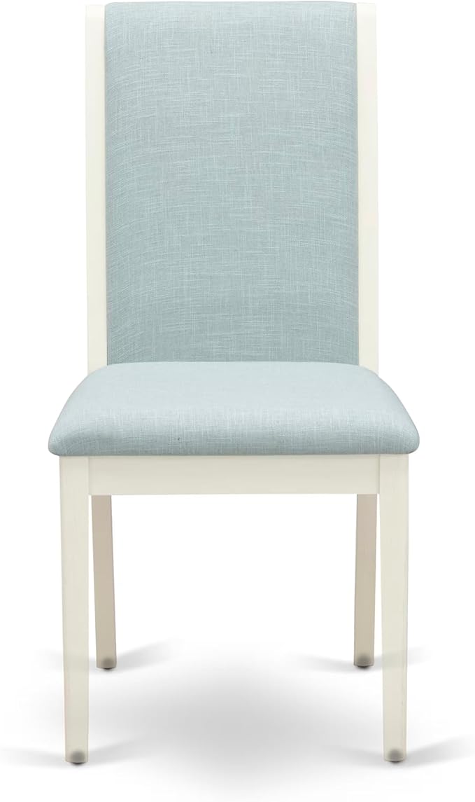East West Furniture V097LA015-6 6 Piece Dining Table Set Contains a Rectangle Dining Room Table with V-Legs and 4 Baby Blue Linen Fabric Parson Chairs with a Bench, 40x72 Inch, Multi-Color