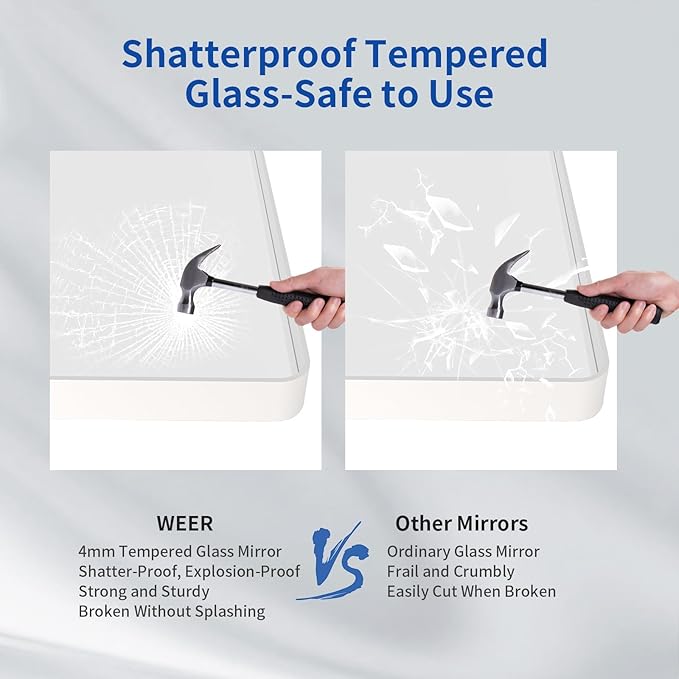 WEER White Bathroom Mirror 36X30 Inch, Rounded Rectangle White Metal Frame Mirror, Matte White Bathroom Vanity Mirror with Tempered Glass, Anti-Rust, Hangs Horizontally or Vertically