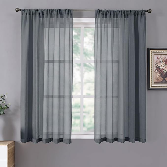 Tollpiz Short Sheer Curtain Living Room Linen Textured Curtains Sheer Light by Tollpiz