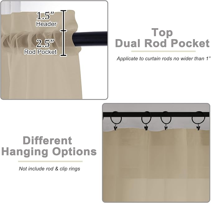 Taupe Sheer Curtains for Bedroom Living Room 96 Inches Long 2 Panels, Modern - Image 4