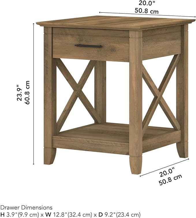 Bush Furniture Key West Small End Table with Storage | Modern Farmhouse Accent Shelf for Living Room in Reclaimed Pine