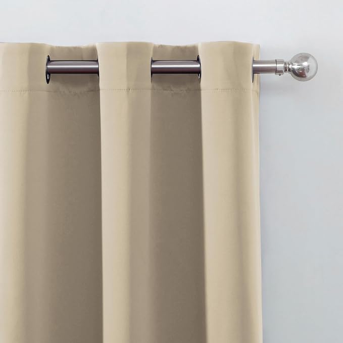LEMOMO Blackout Curtains 66 x 54 Inch Long Beige Curtains Set of 2 Panels Room - Image 6