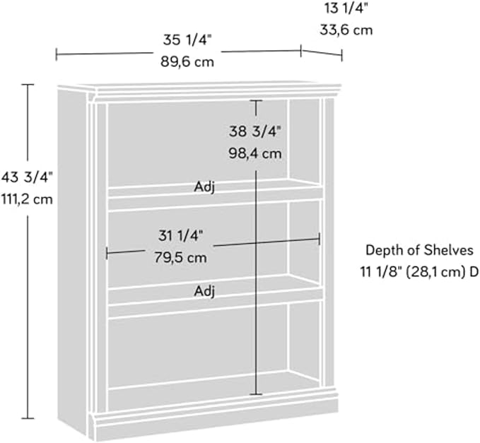 Sauder Miscellaneous Storage 3 Bookcase/Book Shelf, L: 35.28" x W: 13.23" x H: 43.78", Select Cherry finish