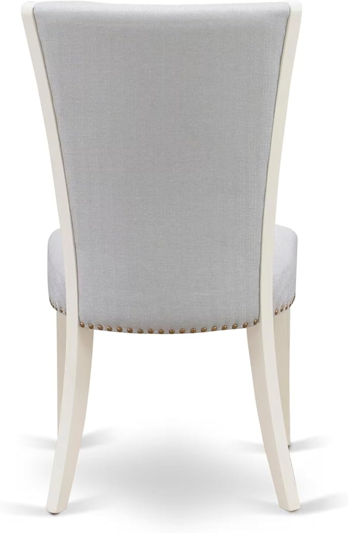 East West Furniture V027VE005-7 7 Piece Dining Set Consist of a Rectangle Dining Room Table with V-Legs and 6 Grey Linen Fabric Upholstered Parson Chairs, 40x72 Inch, Multi-Color