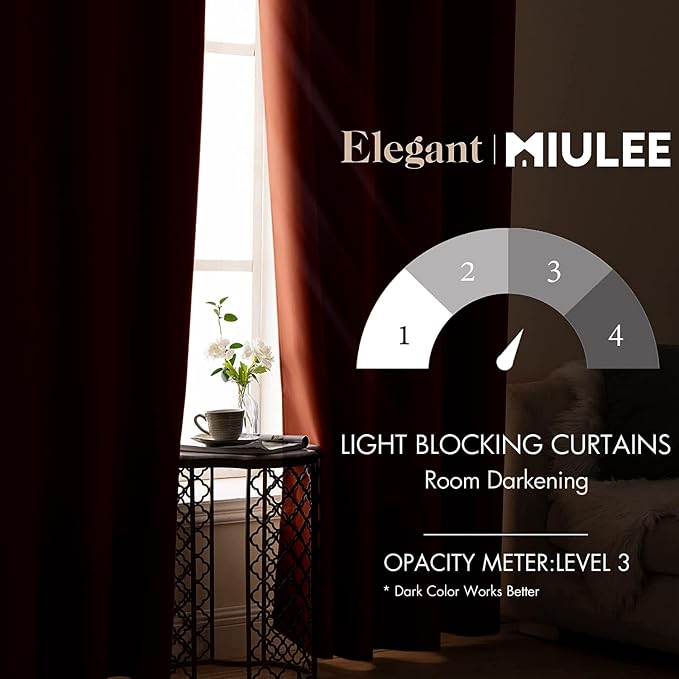 MIULEE Room Darkening Curtains Thermal Insulated Rust Terracotta Drapes Window - Image 2