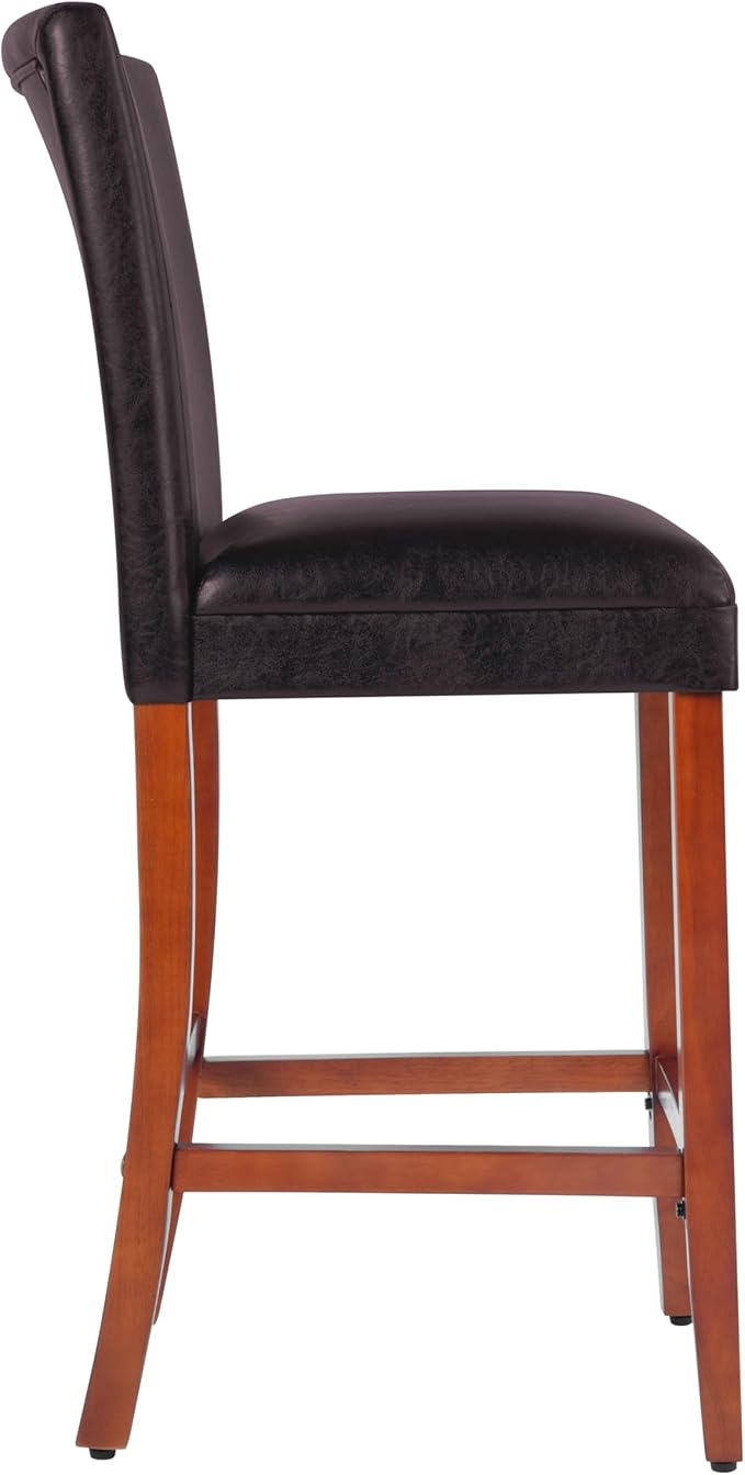 HomePop Home Decor | Classic Counter Height Bar Stools | 29 Inch Bar Stools | Decorative Home Furniture (Dark Brown Faux Leather) Single Pack
