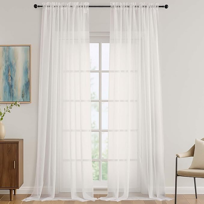 OVZME Ivory Sheer Curtains 120 Inches Long 2 Panels Set, 59 Inch Extra Wide by OVZME