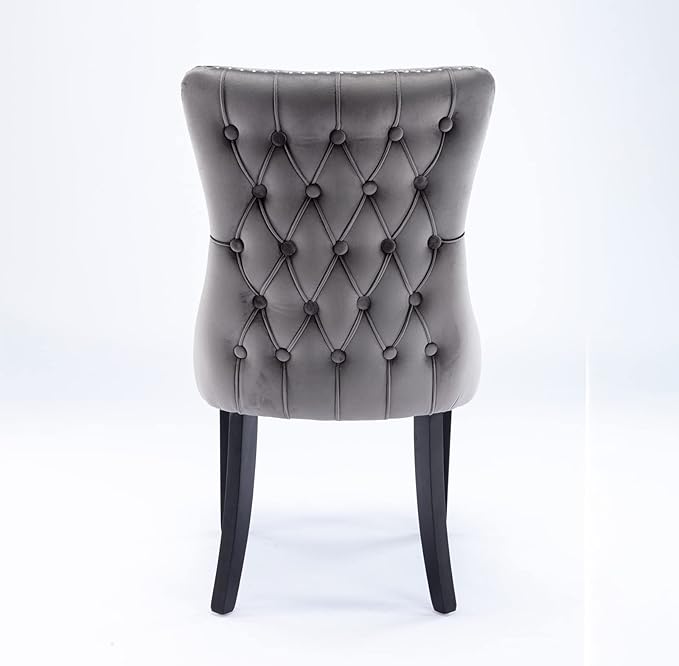 PacknWood Acosure Set of 2 Velvet Upholstered Wing-Back Dining Chair with Backstitching Nailhead Trim,Exquisite Furniture Stool W/Wood Legs,for Kitchen,Sitting Room,Gray