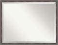 Amanti Art Grey Wall Mirror 33x43 Pinstripe Lead Grey Rectangle Bathroom Mirror for Wall Decor Living Room, X-Large Modern Wood Frame, Hangs Horizonally and Vertically, Bathroom Decor, Beveled Edge