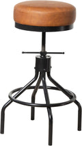 Industrial Bar Stools Adjustable Swivel Round Barstools Modern PU Leather 28inch Backless Counter Height Stool Metal Bar Chair for Kitchen Island (1, Brown)