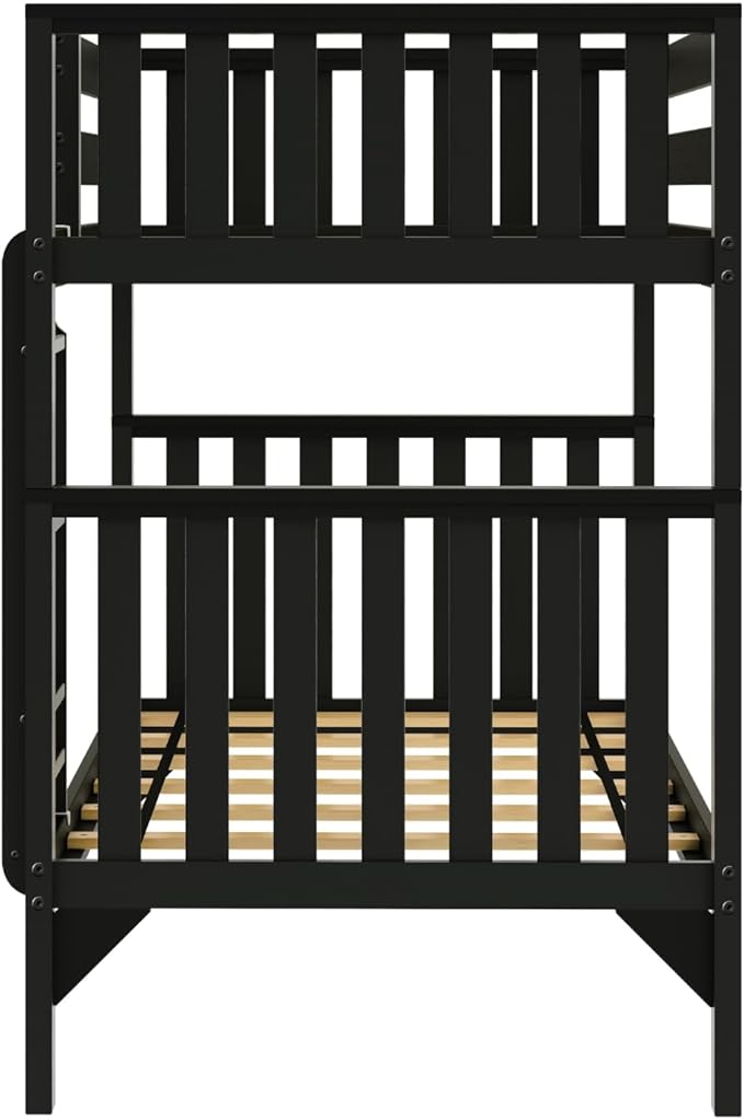 Max & Lily Bunk Bed, Scandinavian Modern Bunk Bed, Solid Wood Twin-Over-Twin Bed Frame for Kids, No Box Spring Needed, Black