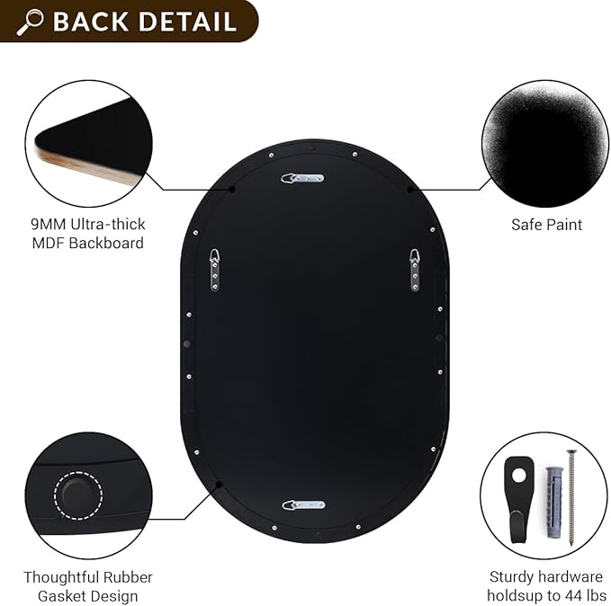 ANDY STAR Black Oval Mirror, 20x33’’ Oval Black Mirror Stainless Steel Metal Pill Mirror for Bathroom, Entryway, Living Room, Contemporary 1" Deep Set Design Wall Mount Hang Vertical or Horizontal