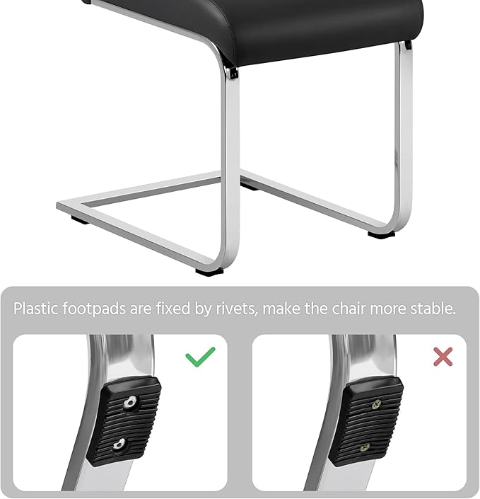 Yaheetech Dining Chairs Set of 4 Modern Faux Leather Upholstered Dining Room Chairs with High Back and Metal Chrome Legs for Kitchen/Living Room/Restaurant, Black