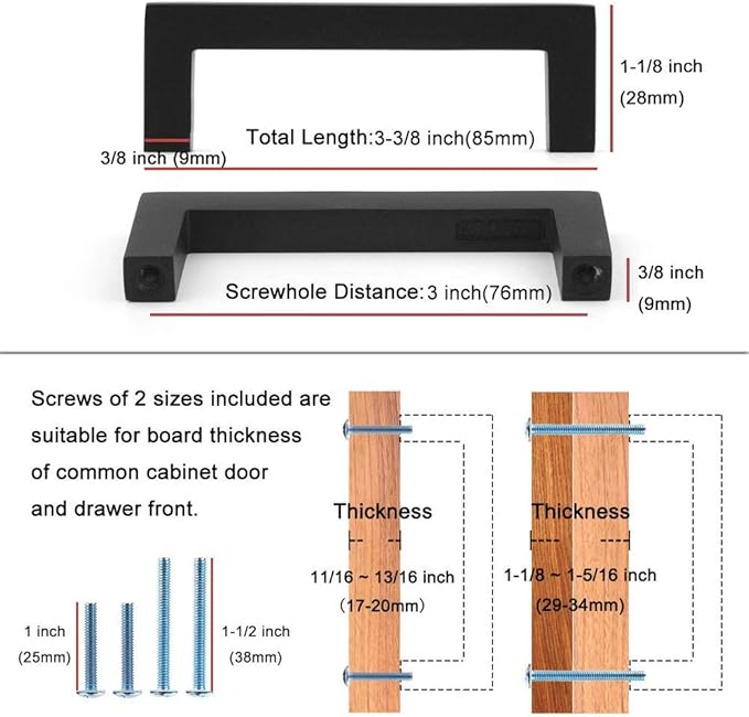 KOOFIZO Solid Square Bar Cabinet Handle - Chrome Furniture Pull, 3 Inch/76mm Screwhole Distance, 10-Pack for Kitchen Cupboard Door, Bedroom Dresser Drawer, Bathroom Wardrobe Hardware