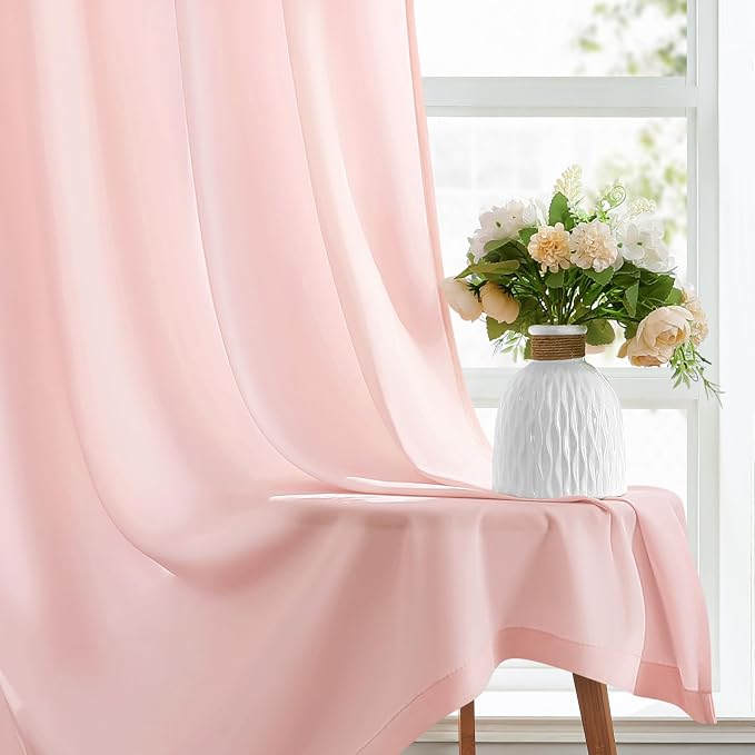 HOMEIDEAS Non-See-Through Blush Pink Privacy Sheer Curtains, 52 X 54 Inches - Image 6