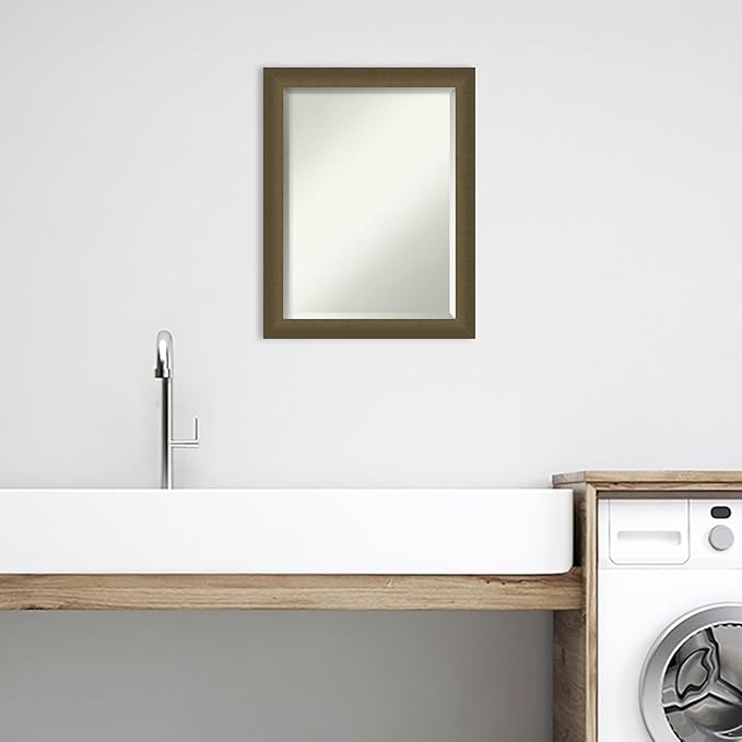 Amanti Art Bronze Bathroom Mirror for Over Sink, 28x22 Blaine Light Bronze Narrow Rectangle Vanity Mirror, Medium Modern Contemporary Frame, Hangs Horizonally and Vertically, Bathroom Wall Decor