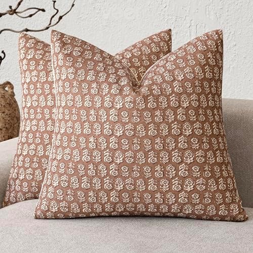 Foindtower Floral Print Throw Pillow Covers 24×24 Inch, Light Orange Brown by Foindtower