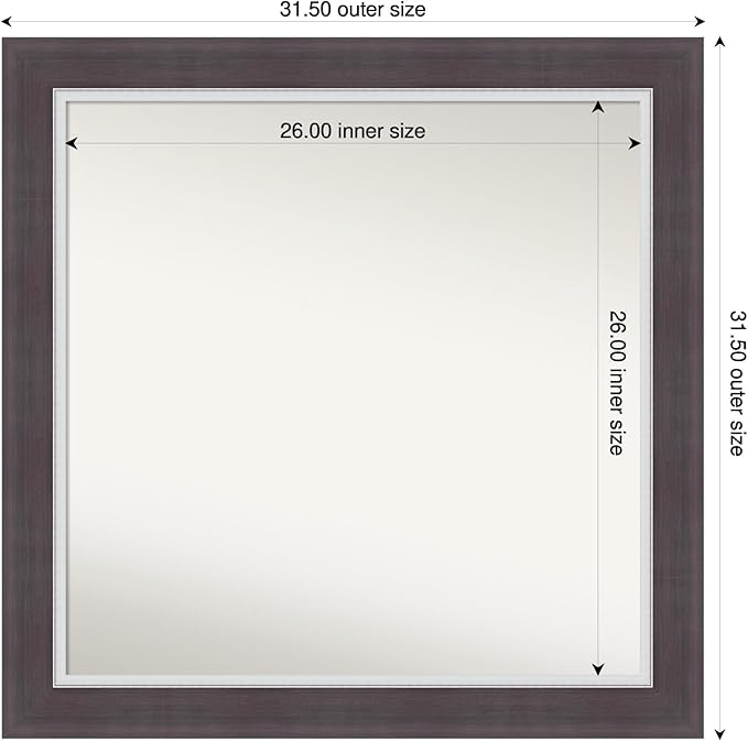 Amanti Art Brown Bathroom Mirror for Over Sink, 32x32 Ellie Brown Silver Square Vanity Mirror, Large Modern Contemporary Frame, Hangs Horizonally and Vertically, Bathroom Wall Decor, Non-Beveled Edge