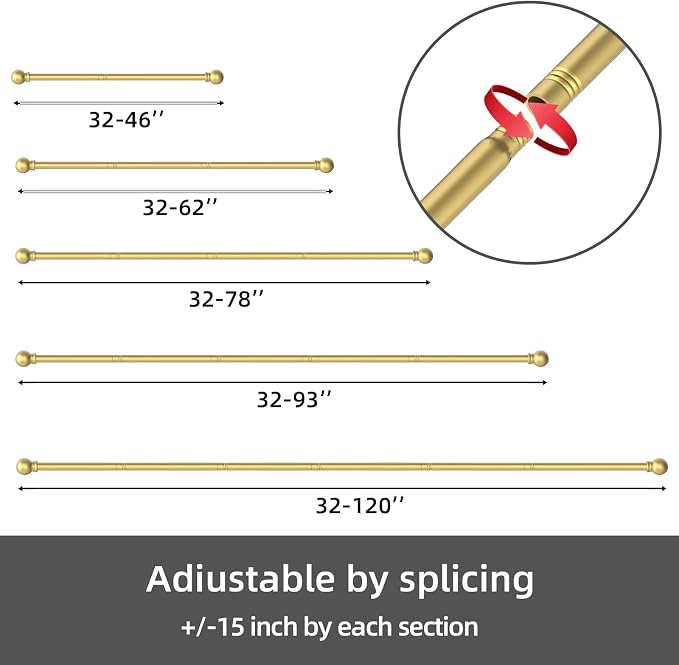 GXOACKJ Curtain Rods for windows 28-78 inch, 5/8 inch Decorative Gold Splicing - Image 6