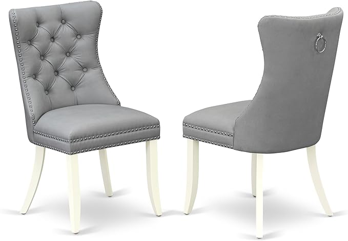 East West Furniture LGDA9-LWH-27 9 Piece Dining Room Set Includes a Rectangle Kitchen Table with Butterfly Leaf and 8 Polyester Fabric Upholstered Chairs, 42x84 Inch, linen white