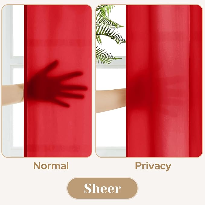 HOMEIDEAS Christmas Non-See-Through Red Privacy Sheer Kitchen Curtains - Image 3