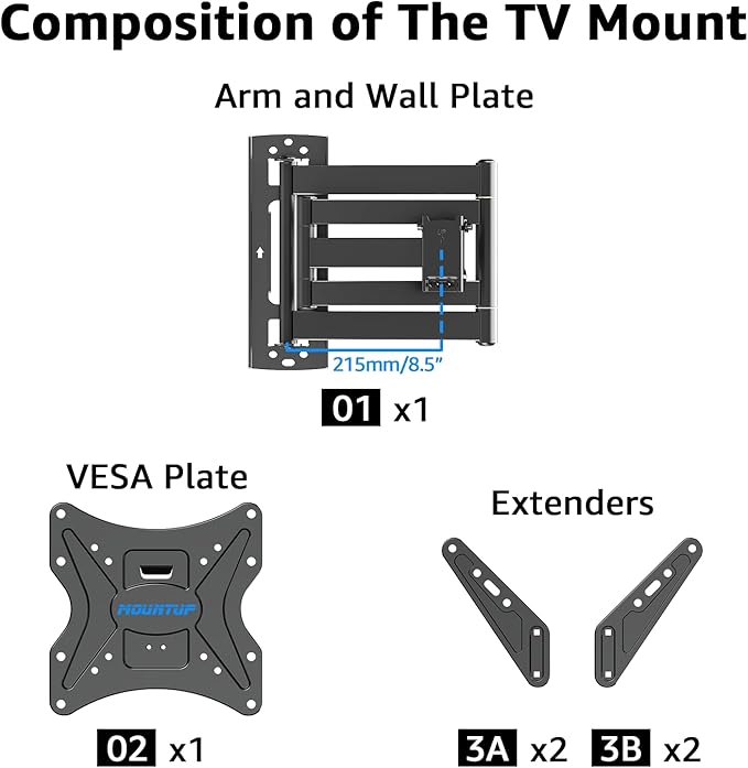 MOUNTUP Corner TV Wall Mount for Most 26-65 Inch TVs, Long Arm TV Mount with 30 Inch Extension Arm, Smooth Swivel Tilt Single Stud Full Motion Bracket Max VESA 400x400mm, 77 lbs Heavy Duty, MU0057