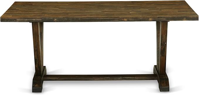 East West Furniture V777MZ748-7 7 Piece Modern Dining Table Set Consist of a Rectangle Wooden Table with V-Legs and 6 Coffee Linen Fabric Upholstered Chairs, 40x72 Inch, Multi-Color
