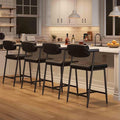 GarveeHome Counter Height Bar Stools of 4 with Armrests, 4 Piece Counter Height Bar Stools Set with Wood Back, Upholstered Seat & Metal Footrest for Kitchen Islands, Counter Bars, Retro Black